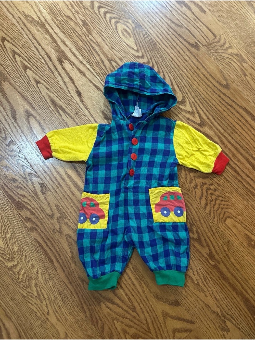 Vintage Hopscotch Plaid Car Romper Baby Boy 0-6 months+
